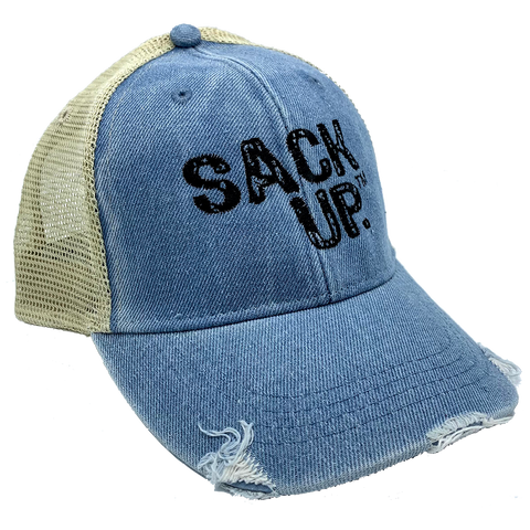 Light Blue Denim SACKUP Snapback Hat - Nutsack Nuts